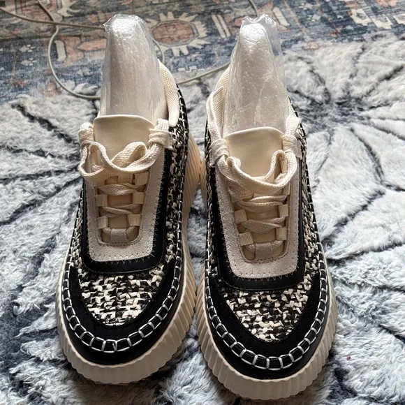 Mi.iM Women's Black and Cream Patterned Sneakers - Picture 1 of 5